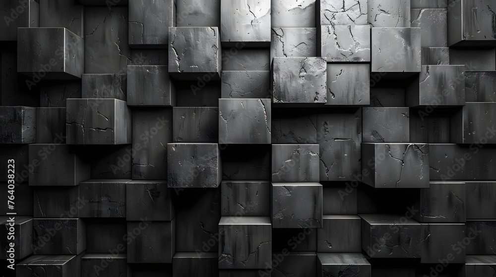 Stacked 3D blocks with highly textured surfaces in a modern, sleek composition accentuating light and shadow play Stacked 3D blocks with highly textured surfaces in a modern, sleek composition accentuating light and shadow play