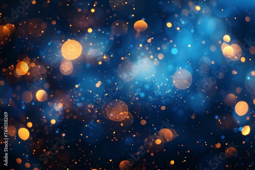 Stunning and elegant bokeh effect display, featuring a multitude of shimmering, radiant circles on a deep, vibrant navy backdrop at a celebratory event