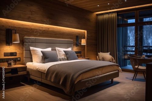 Modern bedroom interior with smart home automation system