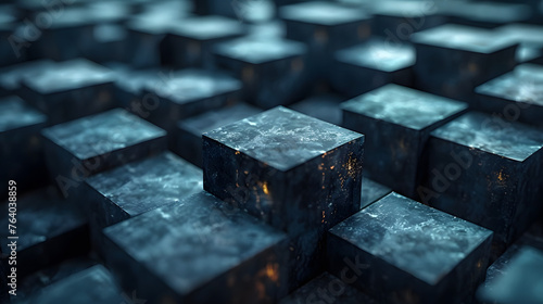 A captivating perspective of illuminated blue cubes organized in a symmetrical formation providing a sense of tranquility