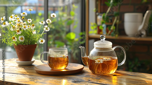 Fresh tea pours into a glass.