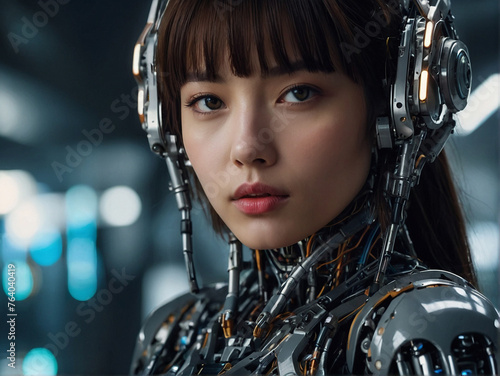 Portrait of a beautiful robot girl