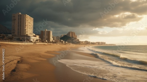 Beach in Alicante, Spain. Valencia region. Cloudy day in autumn AI generated © SULAIMAN