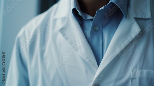 A doctor's white lab coat, seen up close.