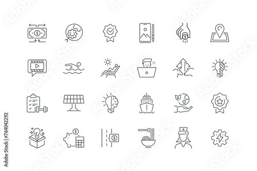 Analysis setings,Award,Editing,Investment,Location,Money flow,Nature energy,Nurse,Pasta,Paytoll,Piggy bank,Quality,Save planet,Ship,Smart learning,Solar panel,Solution,set icons, vectors illustration