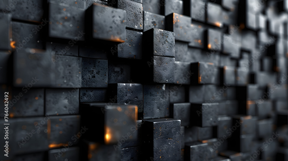 A close-up of a wall made up of cubic shapes with a focus on texture and lighting A close-up of a wall made up of cubic shapes with a focus on texture and lighting