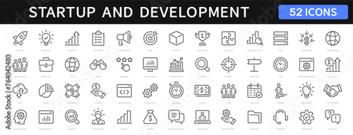 Startup and development thin line icons set. Development editable stroke icon. Start up symbols collection. Vector illustration © warmworld