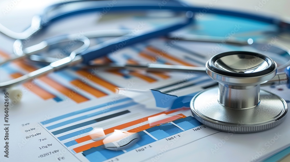 Healthcare graph tracking medical exams and business performance, related to health insurance and overall health check-ups. Healthcare graph tracking medical exams and business performance, related to health insurance and overall health check-ups.