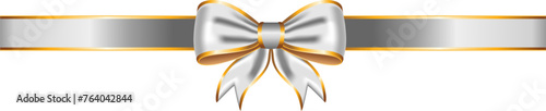 Silver ribbon bow has gold trim illustration