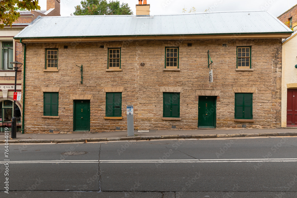 Fototapeta premium Sydney Rocks precinct on the shore of Sydney Harbour historical architecture from the first fleet settlement over 200 years ago. Buildings made from sandstone blocks small narrow streets NSW Australia