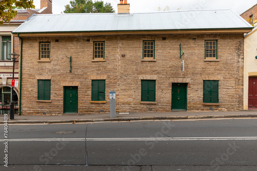 Fototapeta Naklejka Na Ścianę i Meble -  Sydney Rocks precinct on the shore of Sydney Harbour historical architecture from the first fleet settlement over 200 years ago. Buildings made from sandstone blocks small narrow streets NSW Australia