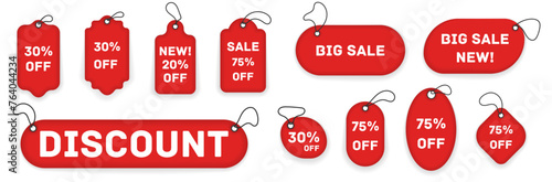 Order now red rope labels, internet banners for online stores. Order now icons of discount labels, lucrative offer, sale signs. photo
