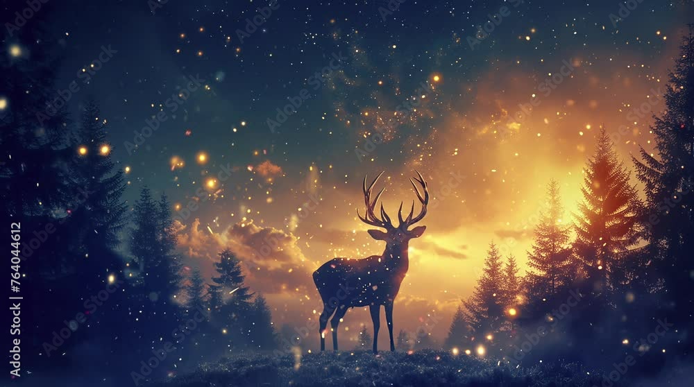Starry Night Enchantment: Deer in the Magical Starry Sky Seamless looping 4k time-lapse virtual video animation background. Generated AI Starry Night Enchantment: Deer in the Magical Starry Sky Seamless looping 4k time-lapse virtual video animation background. Generated AI