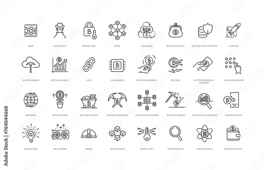 Cryptocurrency Icon Set. Blockchain icons Cryptocurrency Icon Set. Blockchain icons