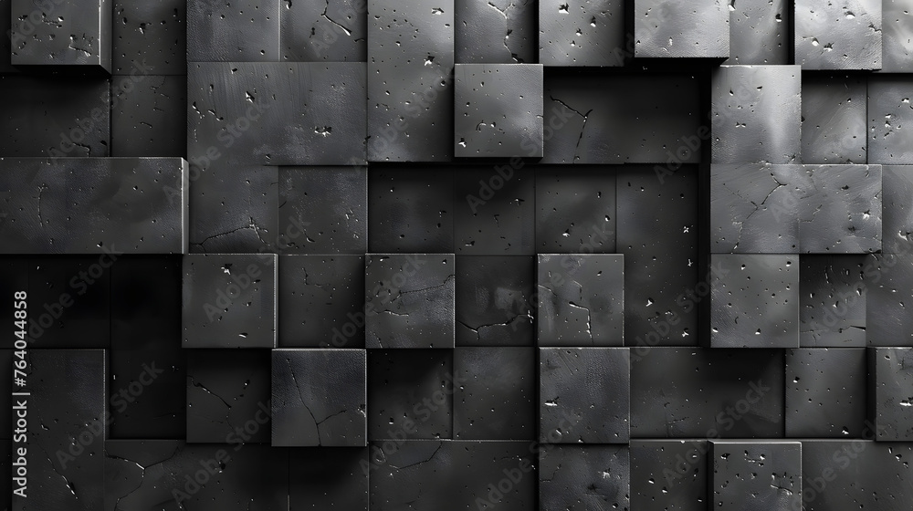 A three-dimensional black cubic pattern with varied textures on a monochromatic scale offers depth and intrigue A three-dimensional black cubic pattern with varied textures on a monochromatic scale offers depth and intrigue