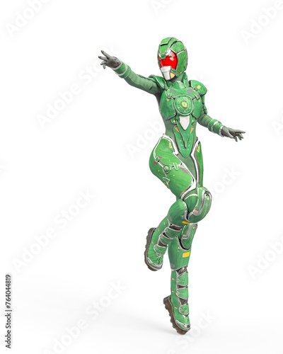 futuristic astronaut girl in a action hero pose