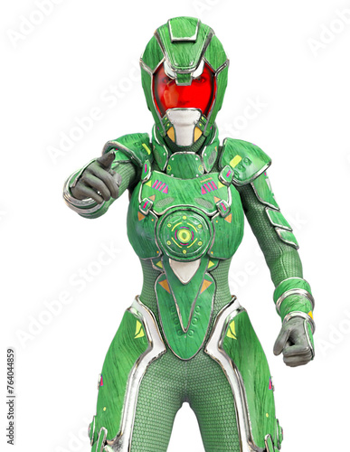 futuristic astronaut girl is pointing and also pressing the bottom