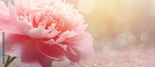 Soft pink peony flowers. Close up macro image of beautiful pink peony flower with smooth light and bokeh background.