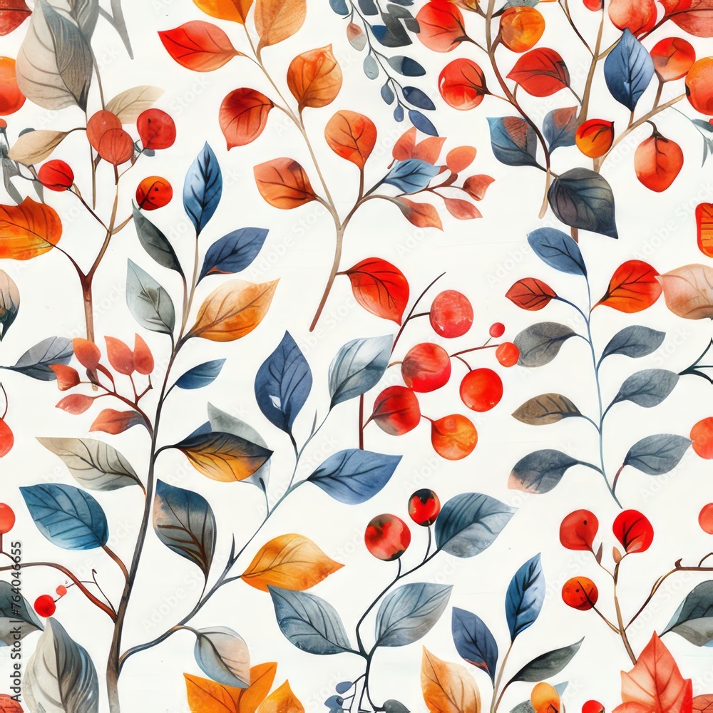 A seamless watercolor autumn pattern on a white background.