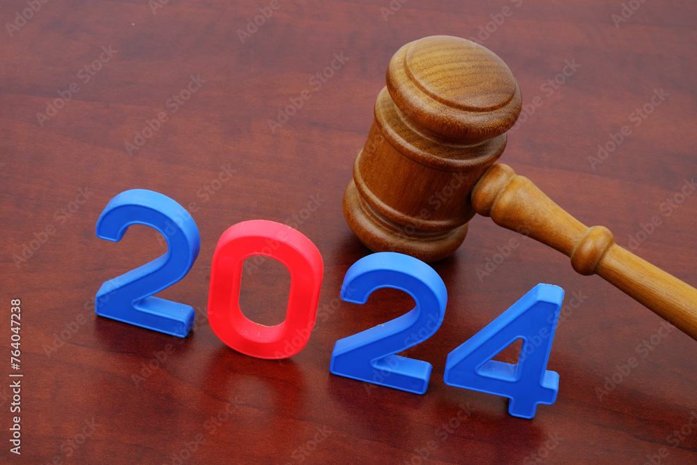 Judge gavel and numbers 2024. Concept of legal system in year 2024. Judge gavel and numbers 2024. Concept of legal system in year 2024.