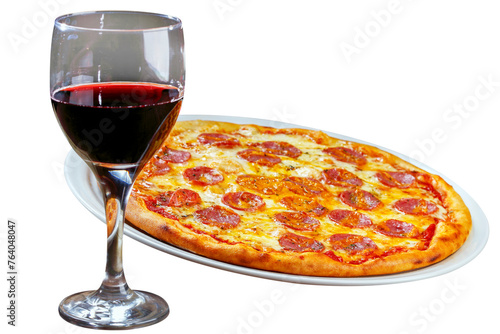 Pepperoni pizza with glass of red wine
