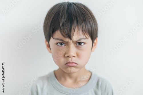 怒っている日本人の男の子のアップ写真（決意・睨む・悔しさ・いじめ・許せない）