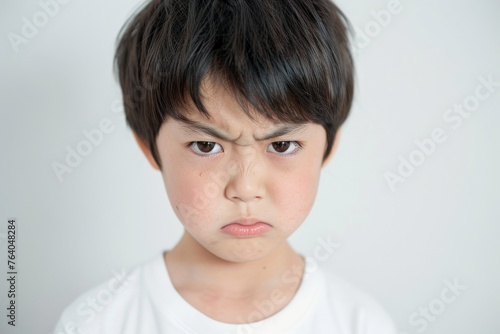 怒っている日本人の男の子のアップ写真（決意・睨む・悔しさ・いじめ・許せない）