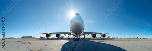 Boeing 747 Jumbo Jet Preparing for Takeoff Under the Clear Blue Sky