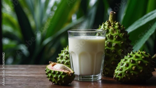 soursop fruit and a glass of warm milksoursop fruit and a glass of warm milk photo