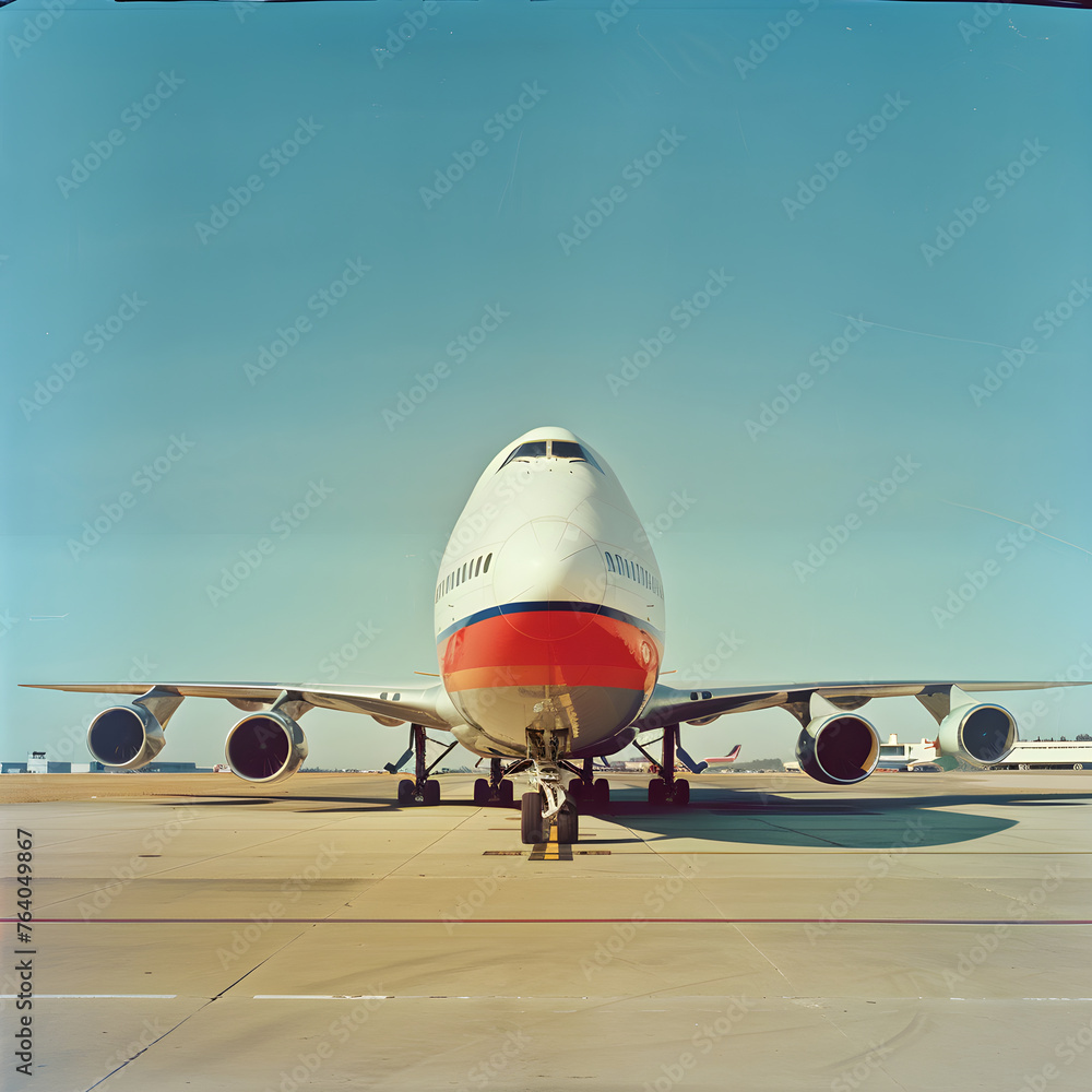 Boeing 747 Jumbo Jet Preparing for Takeoff Under the Clear Blue Sky ...