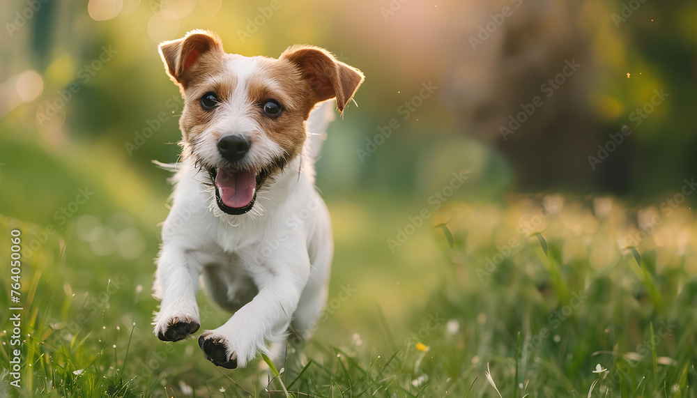 Jack Russell Terrier dog run outdoor summer sunny day
