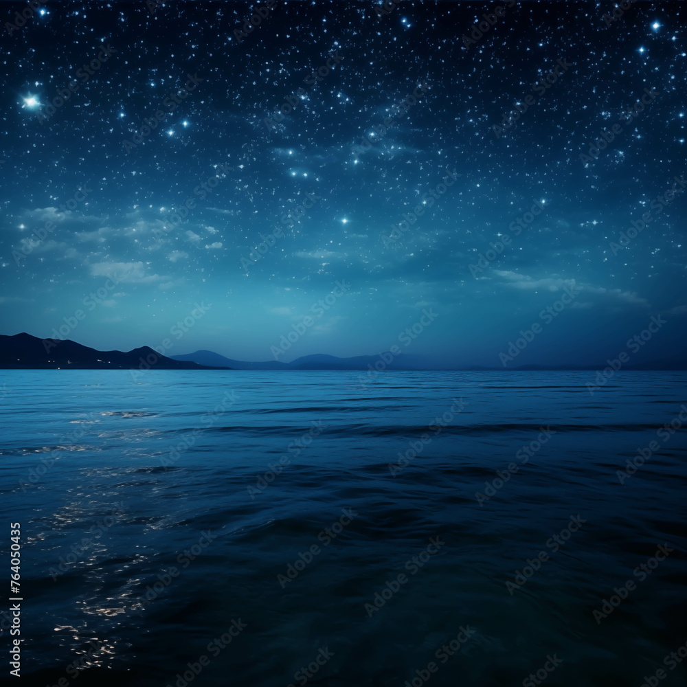 The ocean at night with the sky full of stars. The ocean at night with the sky full of stars.
