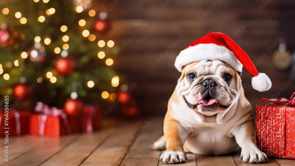 Playful dog on Christmas backdrop, greeting card option, sharing happiness. Playful dog on Christmas backdrop, greeting card option, sharing happiness.