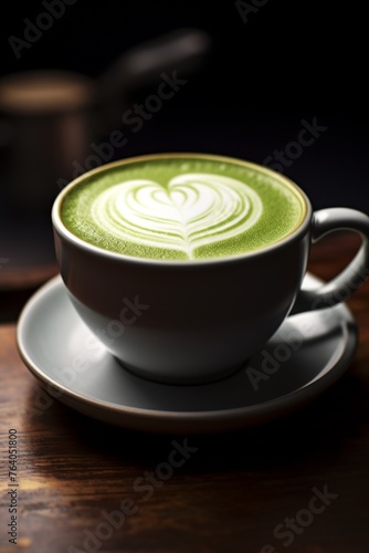 matcha latte in a cup close-up Generative AI © Evghenii