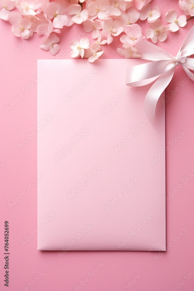 pink background with flowers for wedding invitations Generative AI