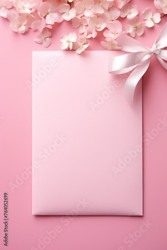 pink background with flowers for wedding invitations Generative AI © Evghenii