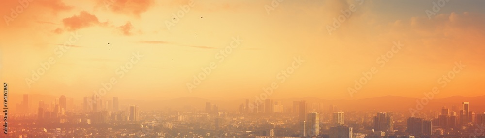 City engulfed by unhealthy air, with streamer tech broadcasting live PM 2.5 countermeasures - obrazy, fototapety, plakaty 