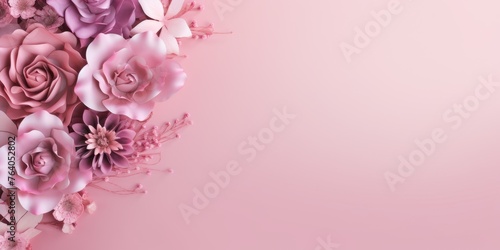 pink background with flowers for wedding invitations Generative AI