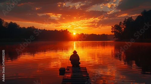 Tranquil Fishing Scene at Dusk on the Dock