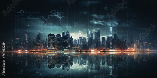 night city with skyscrapers digitalization Generative AI