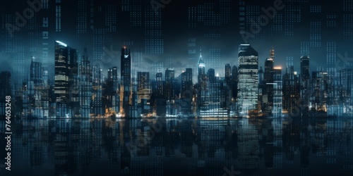 night city with skyscrapers digitalization Generative AI © Evghenii