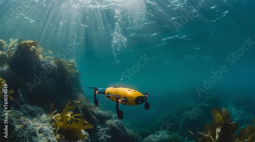 Underwater View of a Yellow Submarine in the Ocean