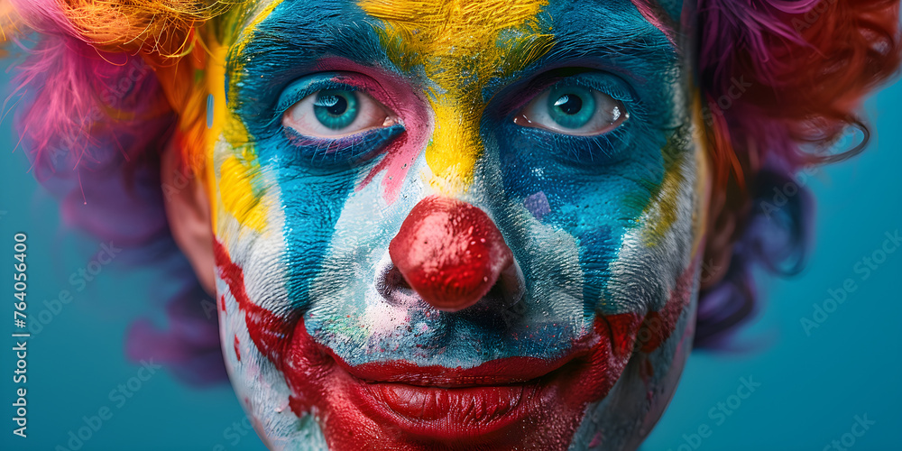 A colorful comedian joker celebrates April Fool's Day, bringing humor and entertainment to the festive atmosphere with playful mischief and tricks. - obrazy, fototapety, plakaty 