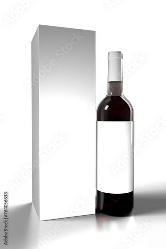 Bottle of wine with band on front of  the white paper box, png file