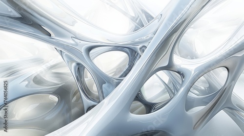 Conceptual white fluid art of organic shapes creating a futuristic bio-inspired structure