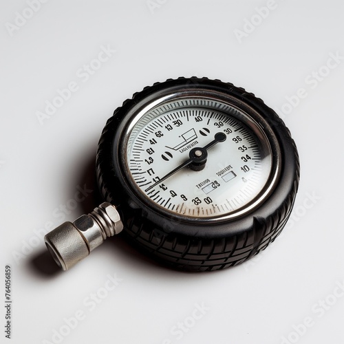 A tire pressure gauge on a white surface