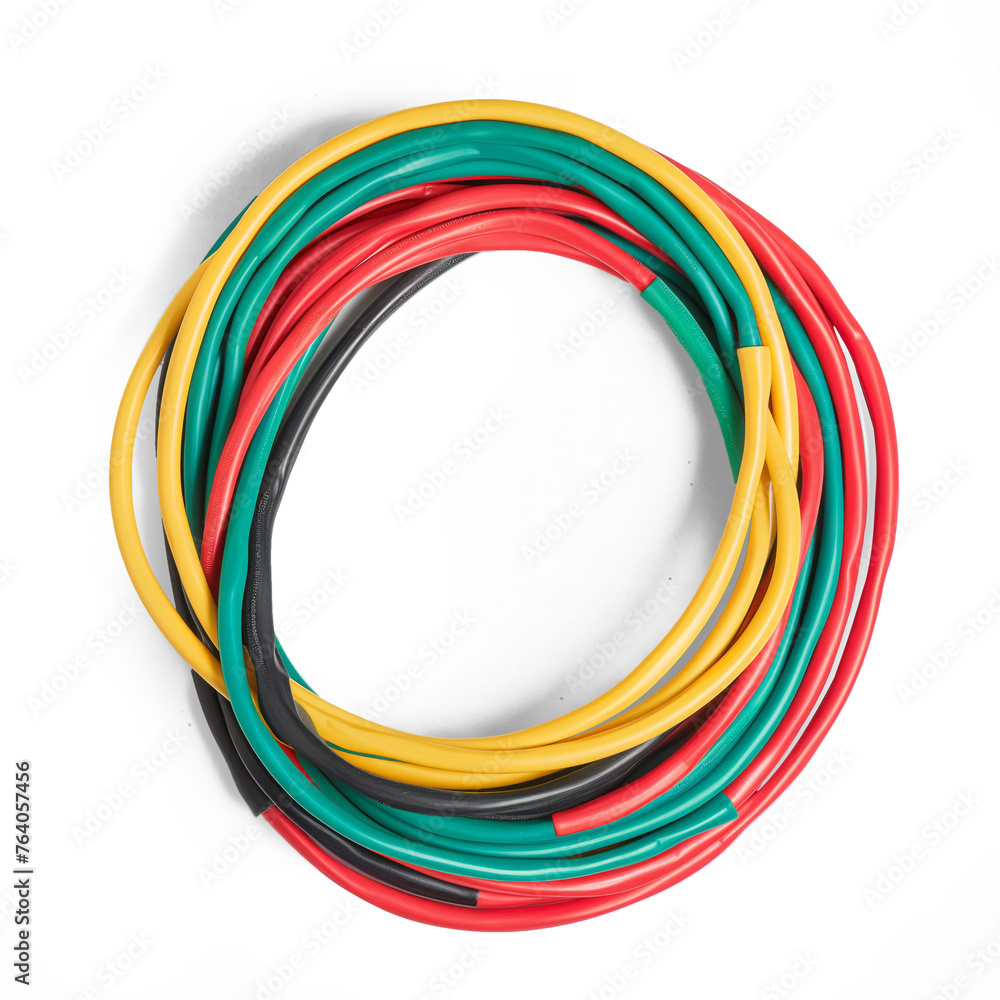 Isolated jumper cables showcased in high resolution against a white backdrop. Isolated jumper cables showcased in high resolution against a white backdrop.