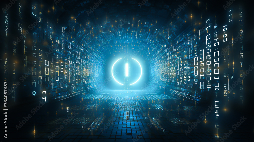 Obraz premium A blue and white image of a glowing circle with the letter I in the middle
