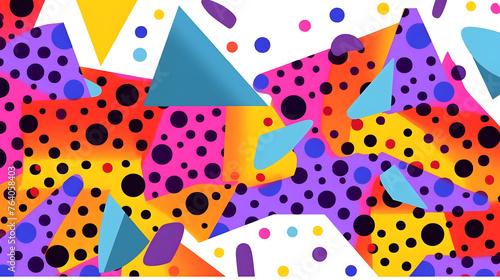 A colorful geometric pattern design with bold shapes and vibrant contrasting colors