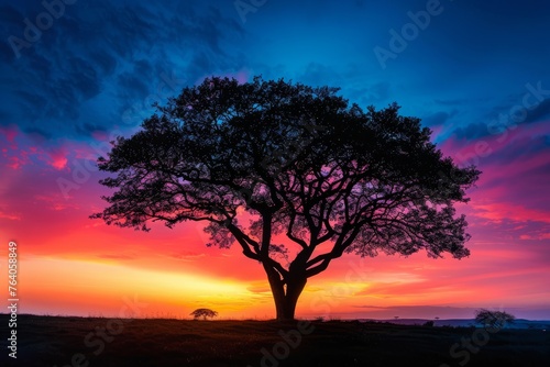 Dramatic Sunset Sky with Tree Silhouette  Peaceful Nature Scene